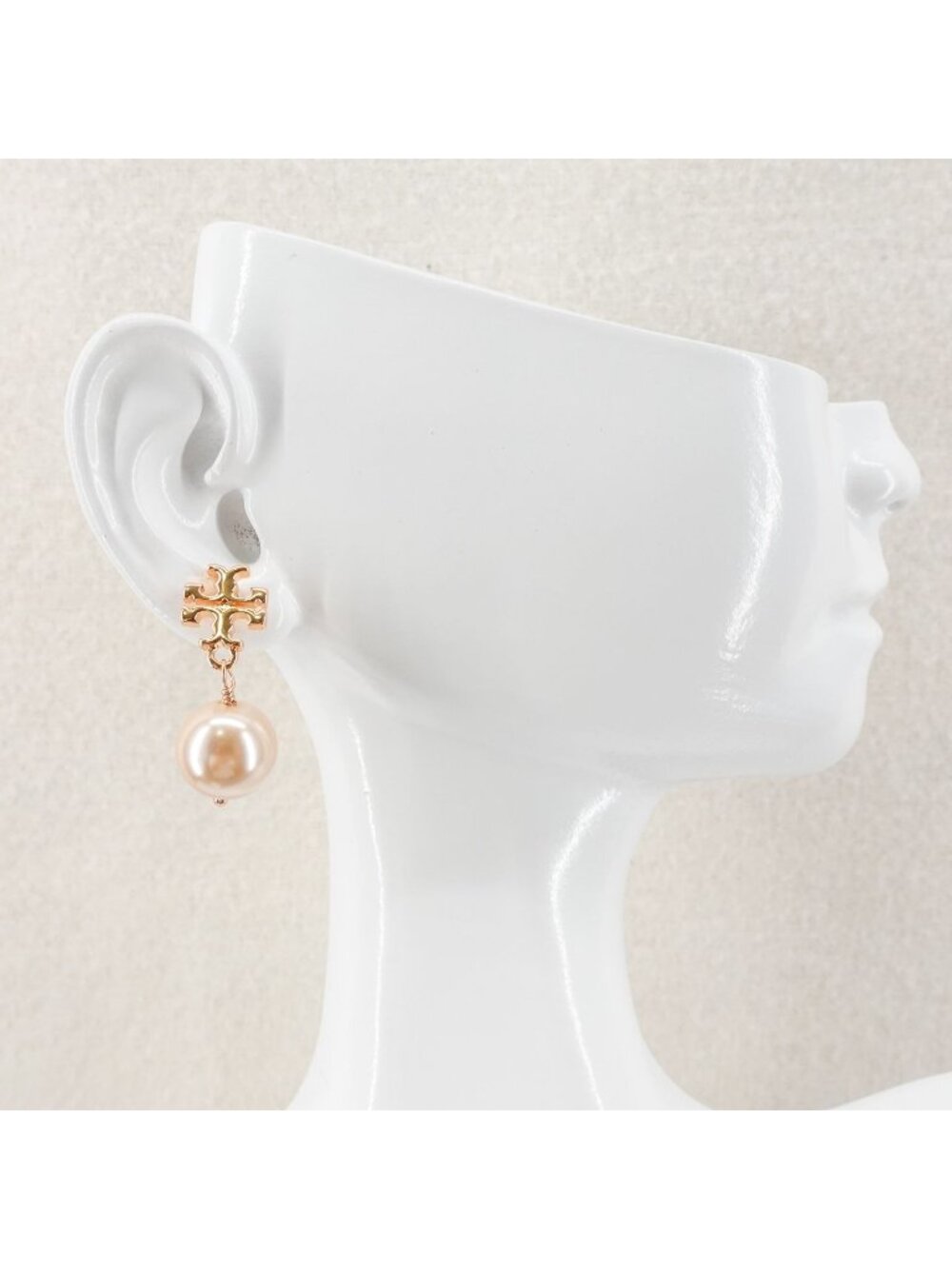 Tory Burch Faux Pearl Logo Drop Earrings Rose Gold OS - Picture 5 of 8